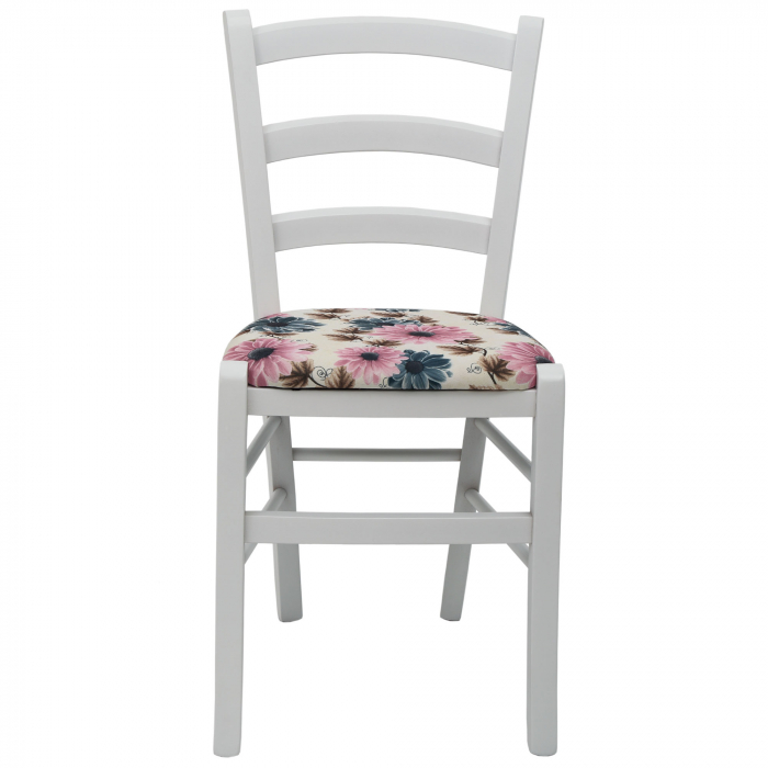 Scaun Paesana, cadru fag, culoare alb, material stofa print floral turcoaz [2]