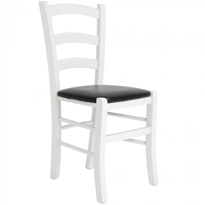 Scaun Paesana, cadru fag, culoare alb, material piele ecologica negru [1]