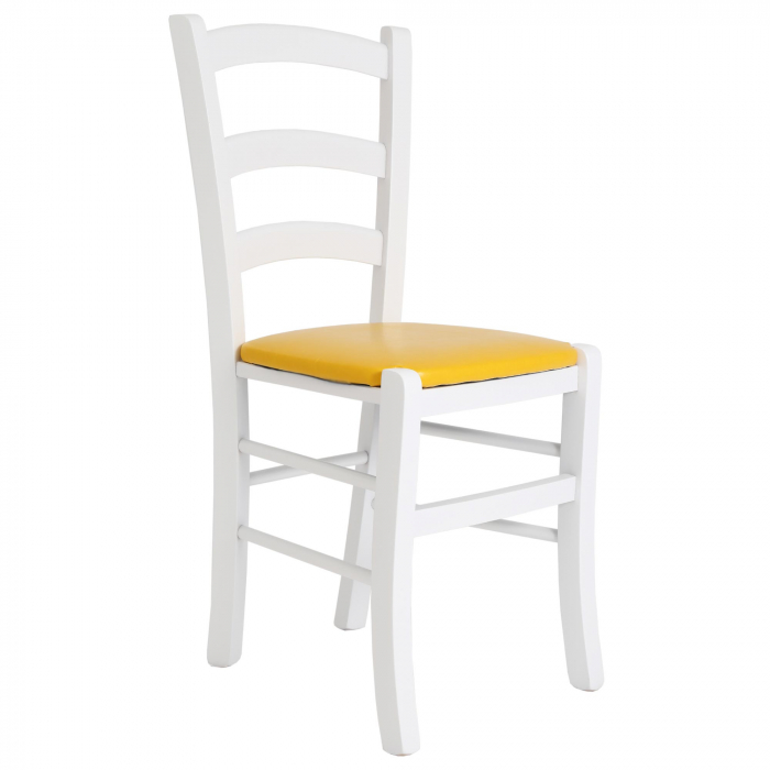 Scaun Paesana, cadru fag, culoare alb, material piele ecologica galben [1]