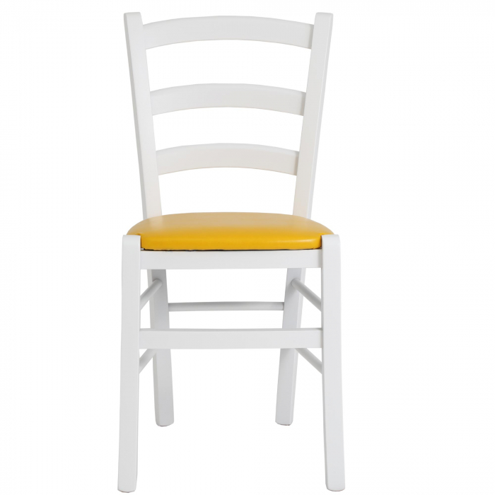 Scaun Paesana, cadru fag, culoare alb, material piele ecologica galben [5]