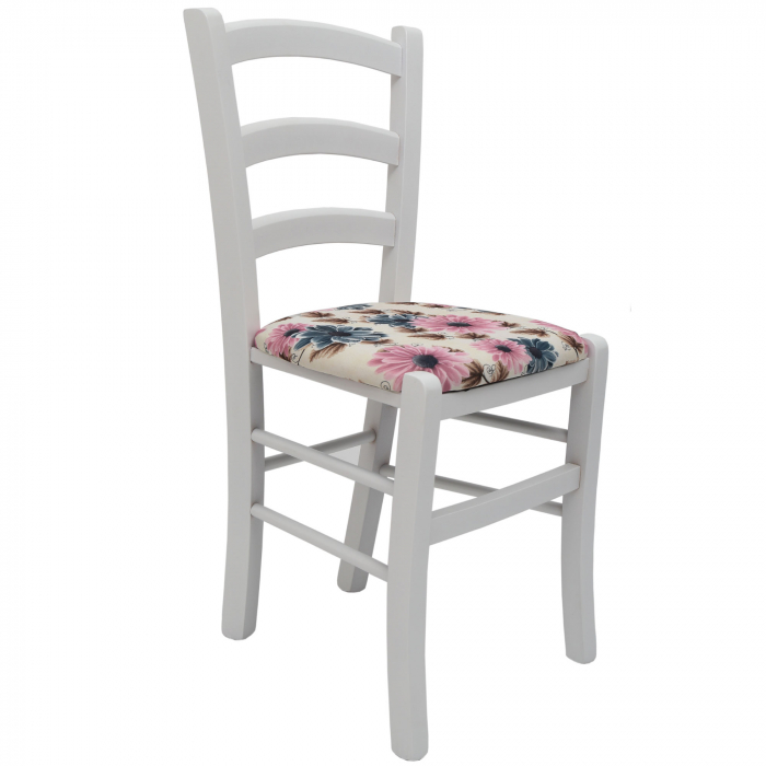 Scaun Paesana, cadru fag, culoare alb, material stofa print floral turcoaz [1]