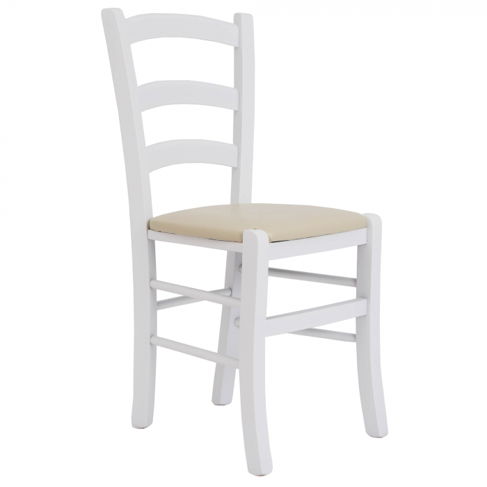Scaun Paesana, cadru fag, culoare alb, material piele ecologica crem [1]