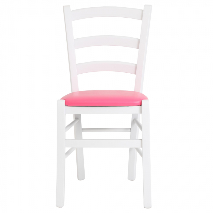 Scaun Paesana, cadru fag, culoare alb, material piele ecologica roz [4]