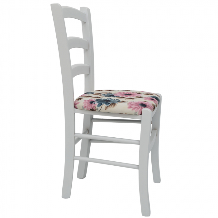 Scaun Paesana, cadru fag, culoare alb, material stofa print floral turcoaz [3]
