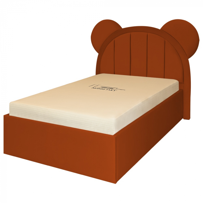 Pat pentru copii tapitat Mickey 100/200 cm,caramiziu cu somiera metalica rabatabila si spatiu de depozitare - mobila Jaky [2]