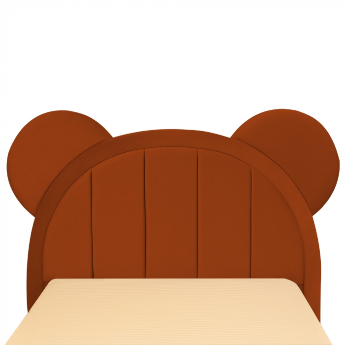 Pat pentru copii tapitat Mickey 100/200 cm,caramiziu cu somiera metalica rabatabila si spatiu de depozitare - mobila Jaky [5]