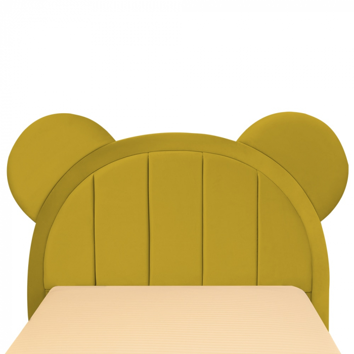 at pentru copii tapitat Mickey 100/200 cm,galben mustar   cu somiera metalica rabatabila si spatiu de depozitare [5]