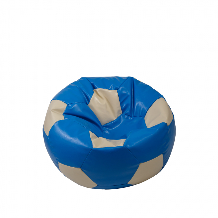 Baby Ball - fotoliu puf - imitatie piele albastru/crem [1]