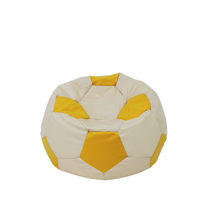 Baby Ball - fotoliu puf - imitatie piele crem/galben [1]