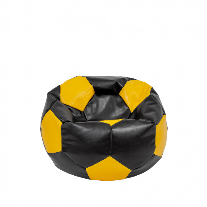 Baby Ball - fotoliu puf - imitatie piele negru/galben [1]
