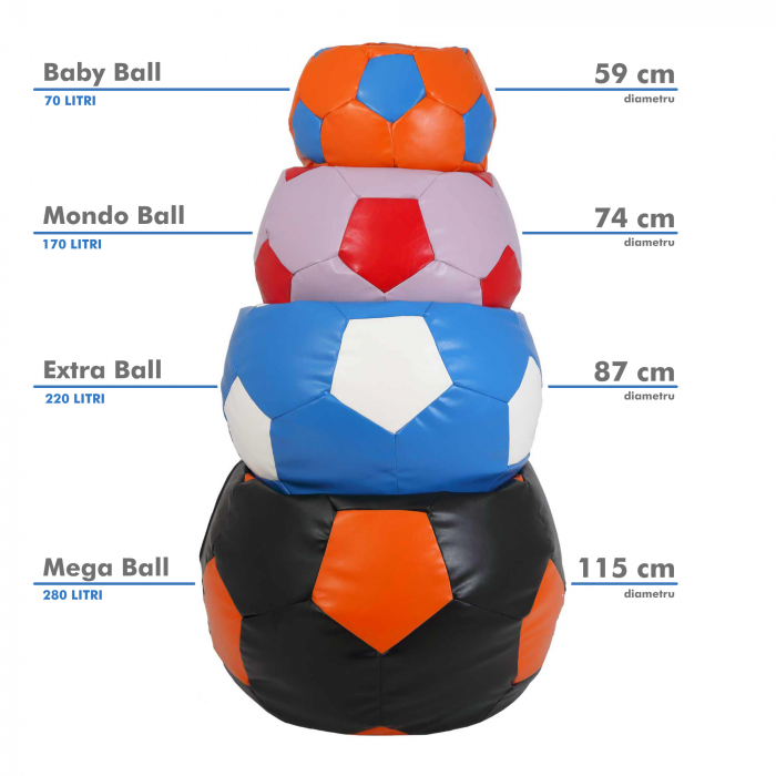 Baby Ball - fotoliu puf - imitatie piele negru/albastru [4]