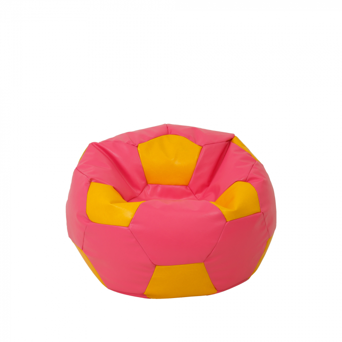 Baby Ball - fotoliu puf - imitatie piele roz/galben [1]