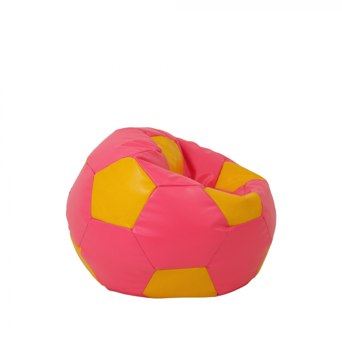 Baby Ball - fotoliu puf - imitatie piele roz/galben [2]