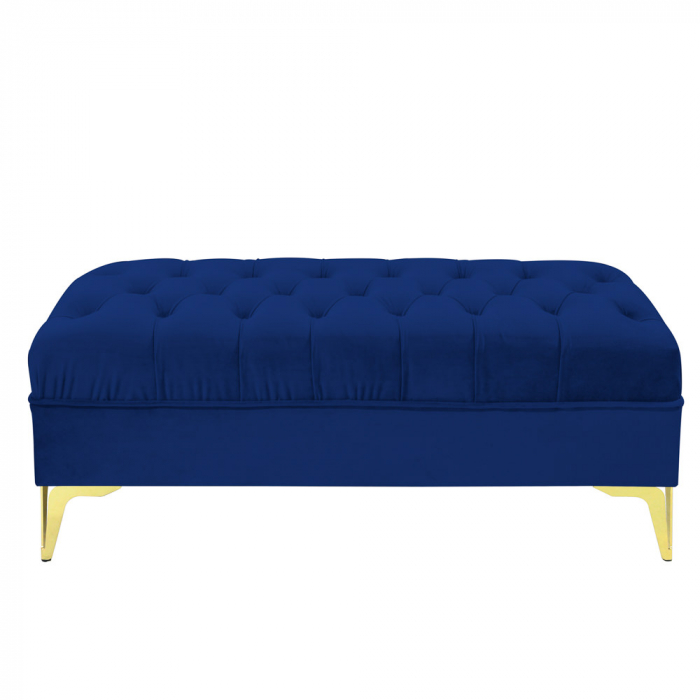Bancheta tapitata catifea bleumarin cu picioare aurii, 120*30*55 cm [3]