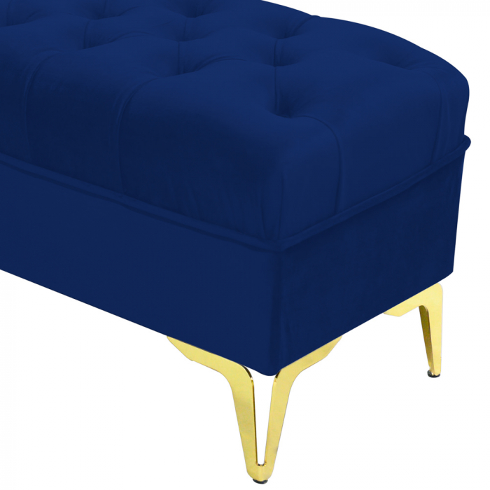Bancheta tapitata catifea bleumarin cu picioare aurii, 120*30*55 cm [4]