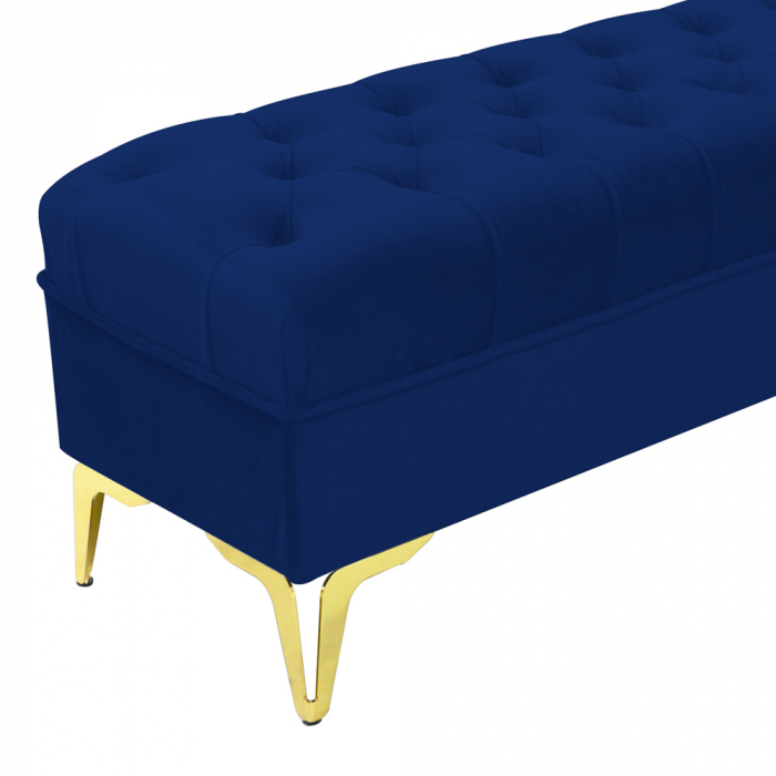Bancheta tapitata catifea bleumarin cu picioare aurii, 120*30*55 cm [5]