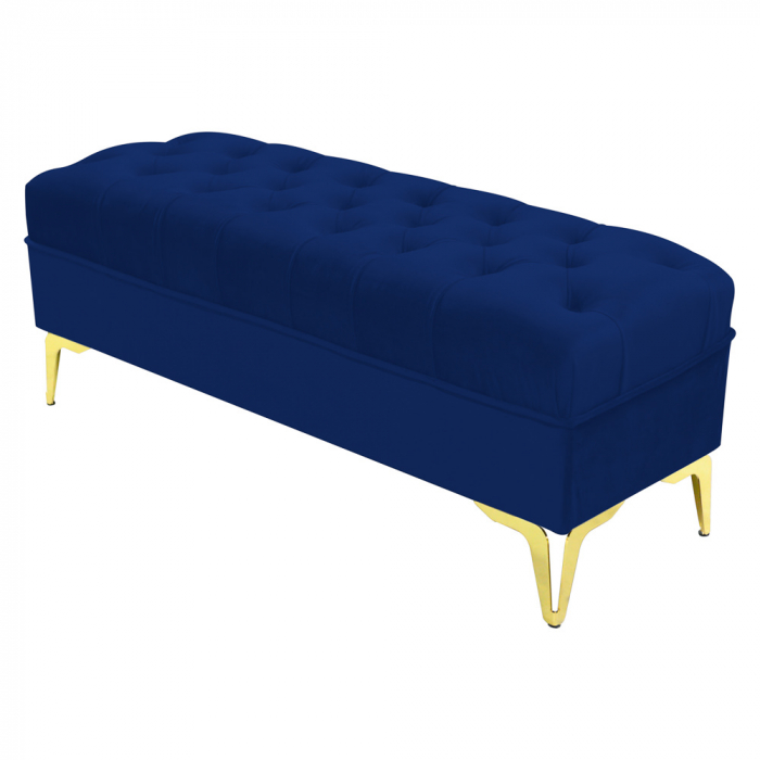 Bancheta tapitata catifea bleumarin cu picioare aurii, 120*30*55 cm [2]