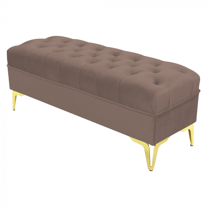 Bancheta tapitata catifea cappuccino cu picioare aurii, 120*30*55 cm [2]