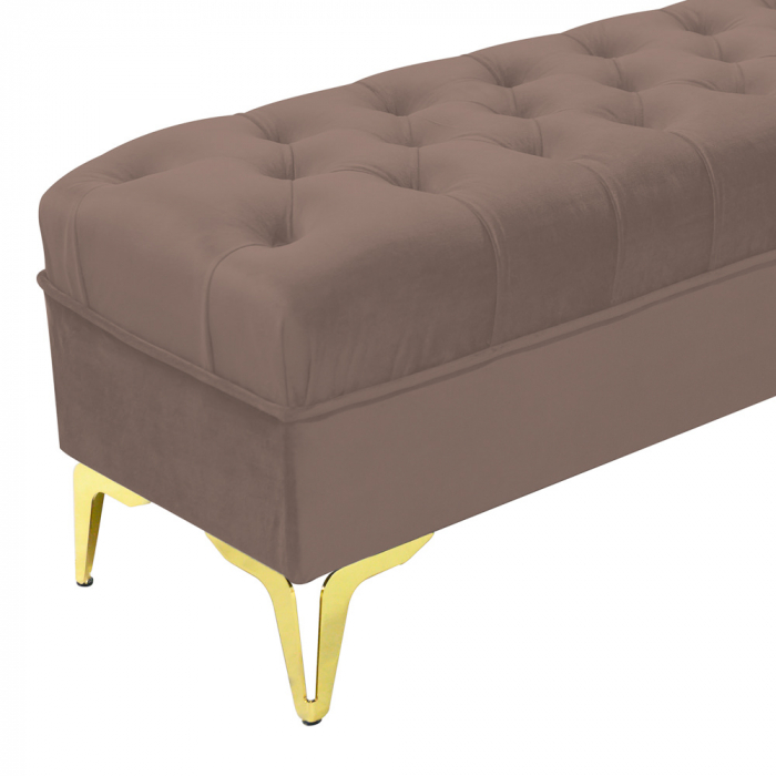 Bancheta tapitata catifea cappuccino cu picioare aurii, 120*30*55 cm [5]