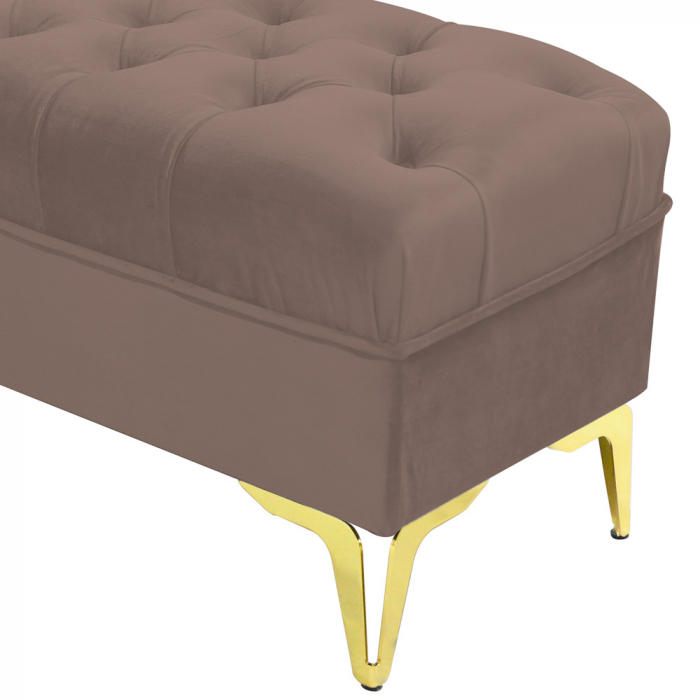 Bancheta tapitata catifea cappuccino cu picioare aurii, 120*30*55 cm [4]