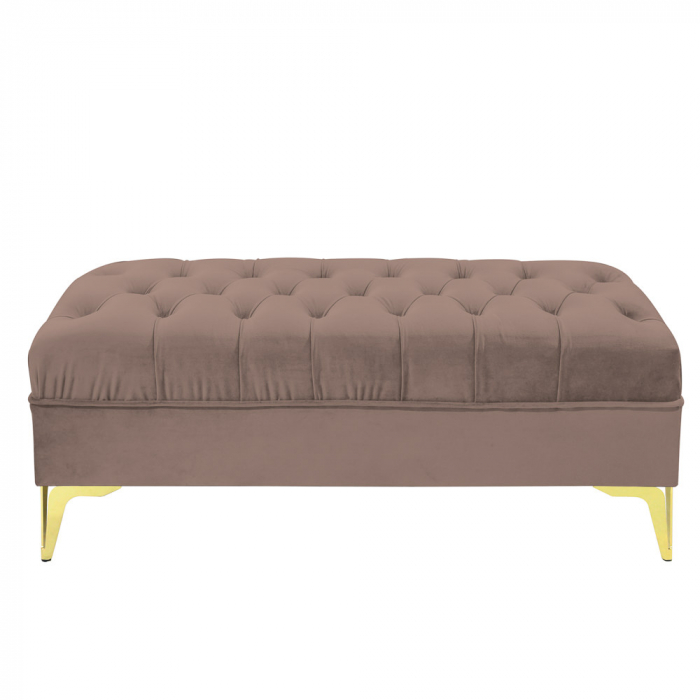 Bancheta tapitata catifea cappuccino cu picioare aurii, 120*30*55 cm [3]