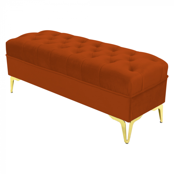 Bancheta tapitata catifea caramiziu cu picioare aurii, 120*30*55 cm [2]