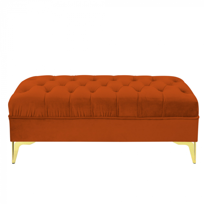 Bancheta tapitata catifea caramiziu cu picioare aurii, 120*30*55 cm [3]