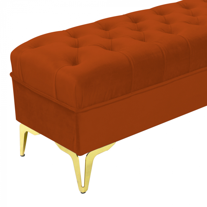 Bancheta tapitata catifea caramiziu cu picioare aurii, 120*30*55 cm [5]
