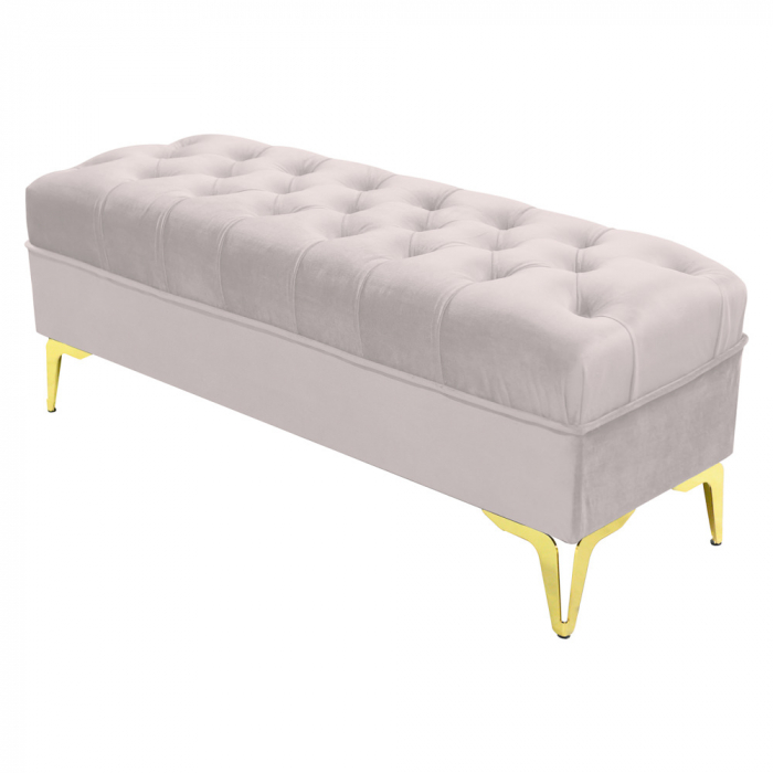 Bancheta tapitata catifea crem cu picioare aurii, 120*30*55 cm [2]