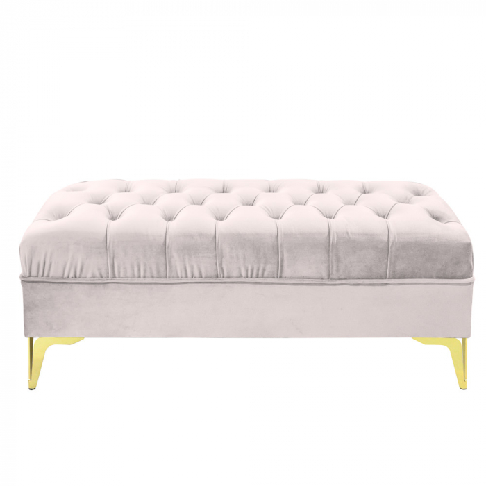 Bancheta tapitata catifea crem cu picioare aurii, 120*30*55 cm [3]