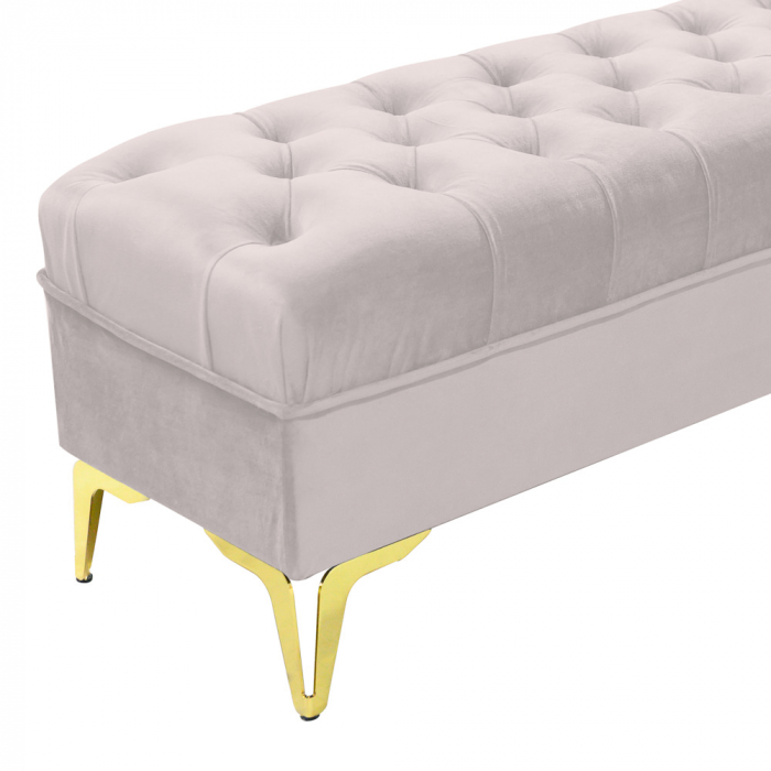 Bancheta tapitata catifea crem cu picioare aurii, 120*30*55 cm [5]
