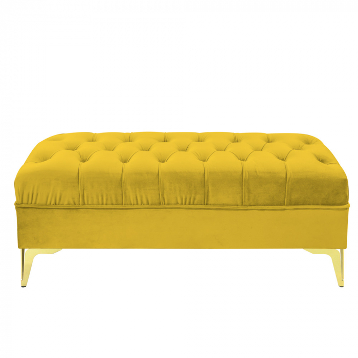 Bancheta tapitata catifea galben mustar cu picioare aurii, 120*30*55 cm [3]