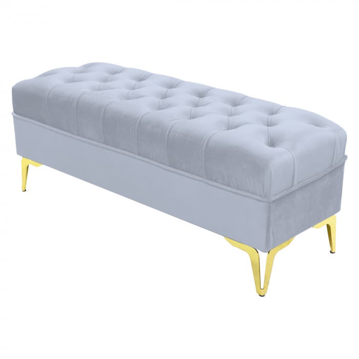 Bancheta tapitata catifea gri deschis cu picioare aurii, 120*30*55 cm [2]