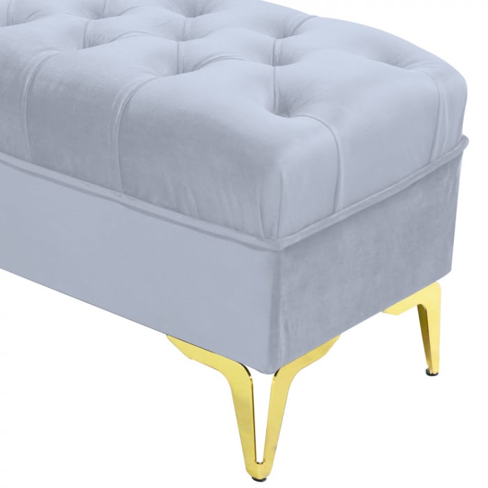 Bancheta tapitata catifea gri deschis cu picioare aurii, 120*30*55 cm [4]