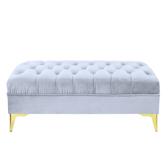 Bancheta tapitata catifea gri deschis cu picioare aurii, 120*30*55 cm [3]
