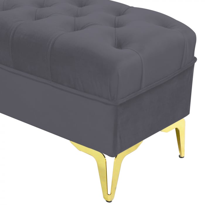 Bancheta tapitata catifea gri inchis cu picioare aurii, 120*30*55 cm [4]