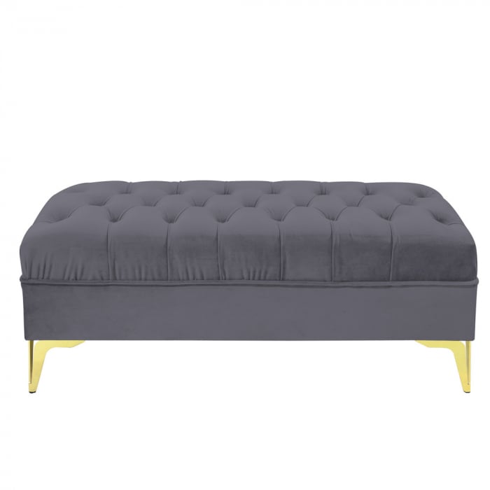 Bancheta tapitata catifea gri inchis cu picioare aurii, 120*30*55 cm [3]