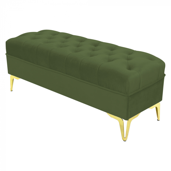 Bancheta tapitata catifea kaki cu picioare aurii, 120*30*55 cm [2]