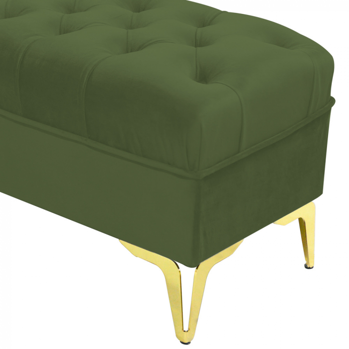 Bancheta tapitata catifea kaki cu picioare aurii, 120*30*55 cm [4]