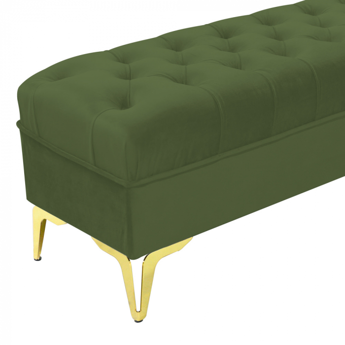 Bancheta tapitata catifea kaki cu picioare aurii, 120*30*55 cm [5]
