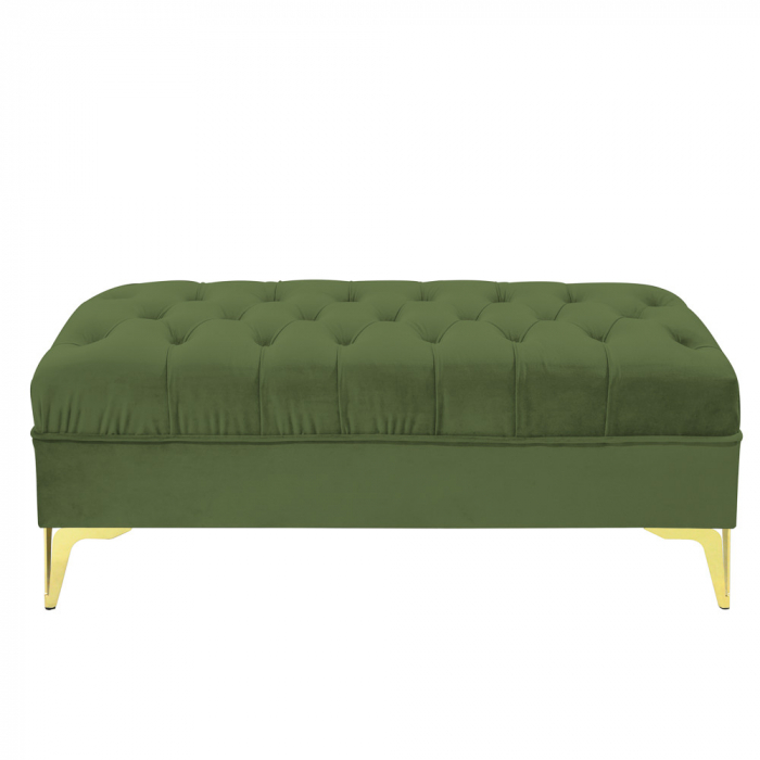 Bancheta tapitata catifea kaki cu picioare aurii, 120*30*55 cm [3]