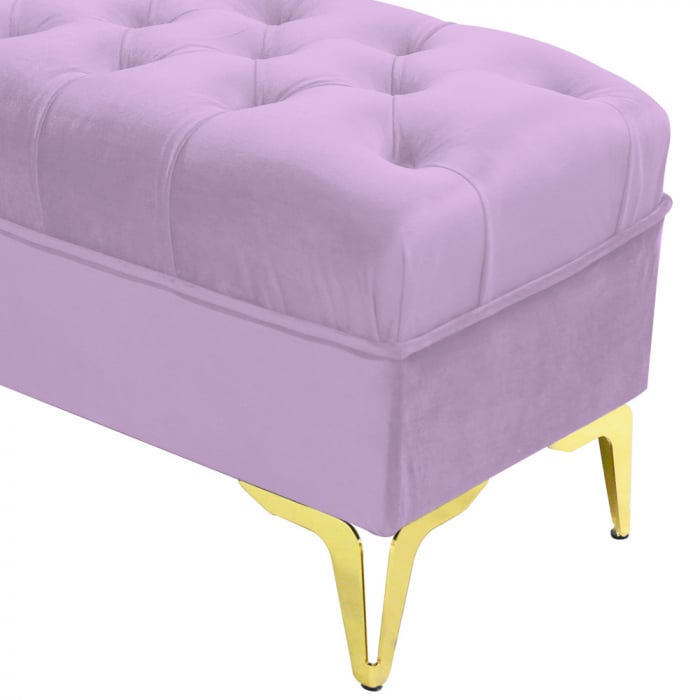 Bancheta tapitata catifea lila cu picioare aurii, 120*30*55 cm [4]
