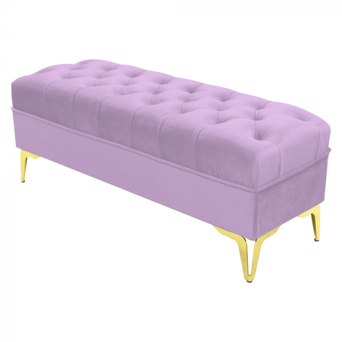 Bancheta tapitata catifea lila cu picioare aurii, 120*30*55 cm [2]