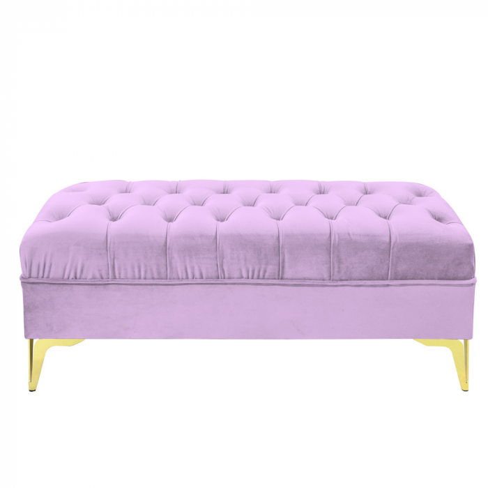 Bancheta tapitata catifea lila cu picioare aurii, 120*30*55 cm [3]