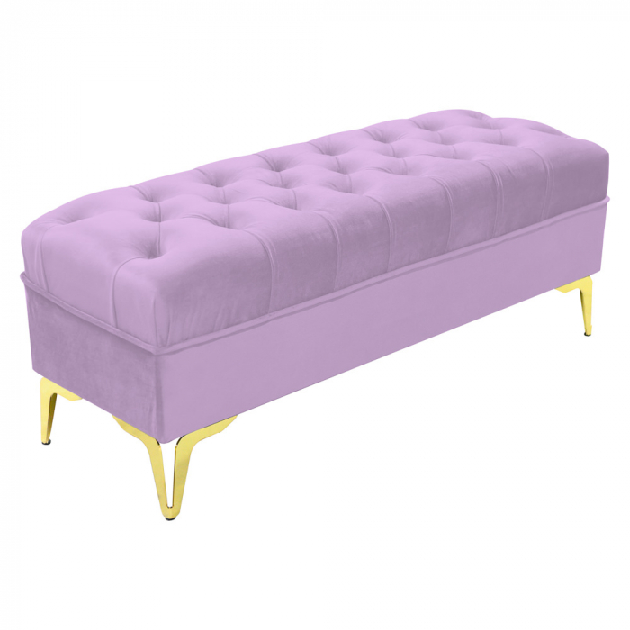 Bancheta tapitata catifea lila cu picioare aurii, 120*30*55 cm [1]