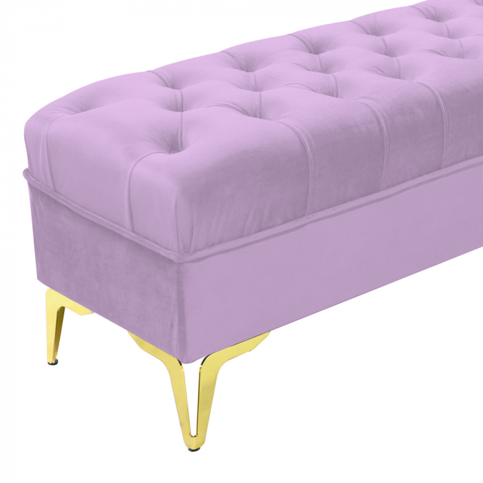 Bancheta tapitata catifea lila cu picioare aurii, 120*30*55 cm [5]