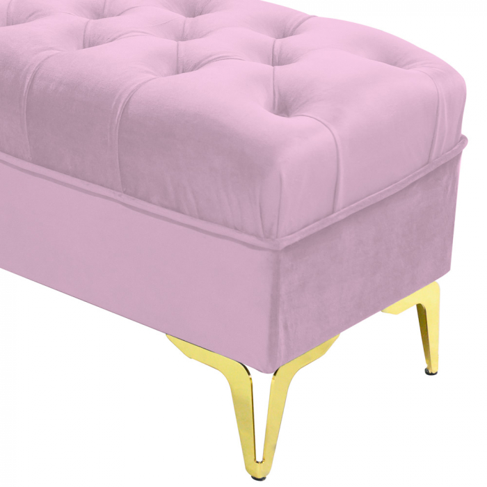 Bancheta tapitata catifea roz cu picioare aurii, 120*30*55 cm [4]