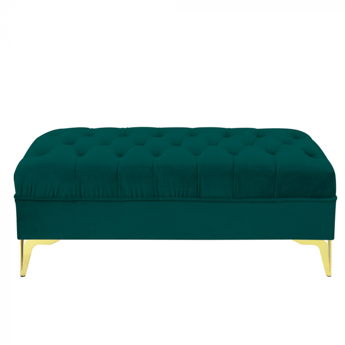 Bancheta tapitata catifea verde cu picioare aurii, 120*30*55 cm [3]