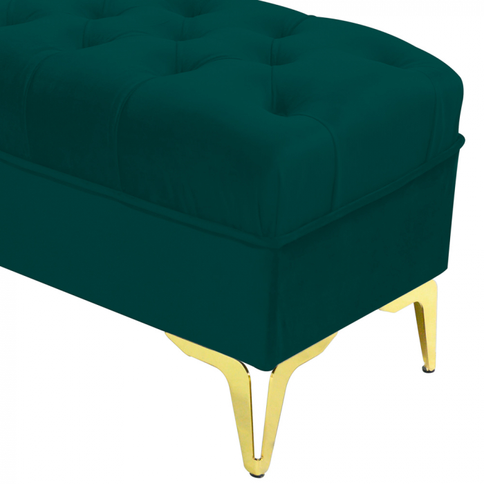 Bancheta tapitata catifea verde cu picioare aurii, 120*30*55 cm [4]