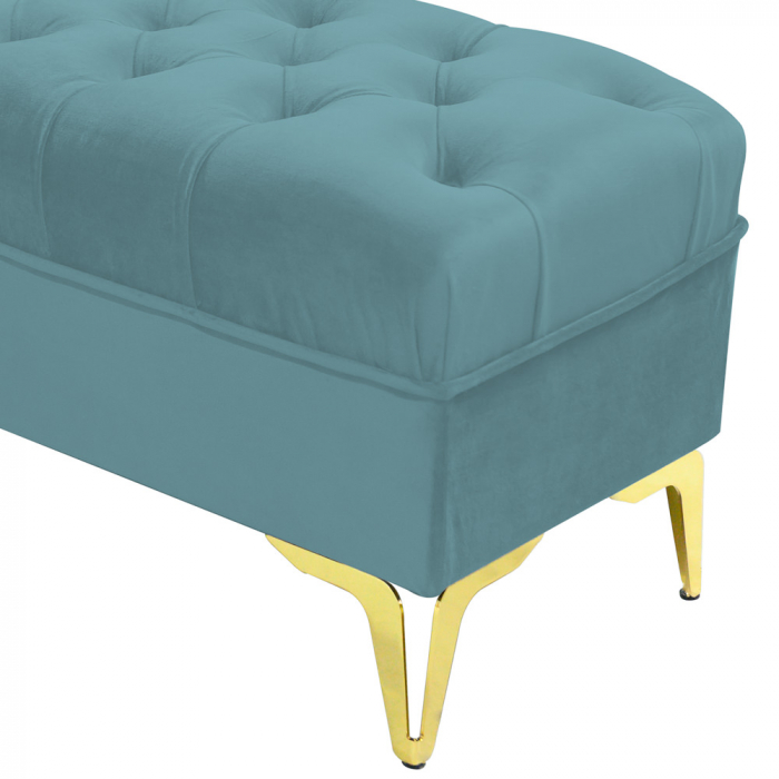 Bancheta tapitata catifea verde marin cu picioare aurii, 120*30*55 cm [4]